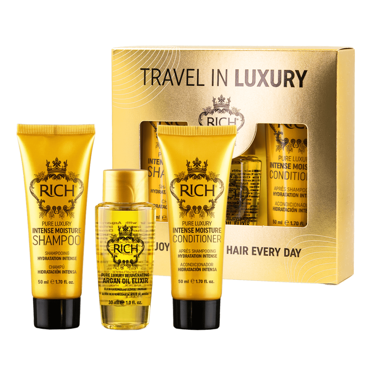 RICH Pure Luxury Travel In Luxury Set (Sh 50 ml+Cond 50 ml+Oil 30 ml)