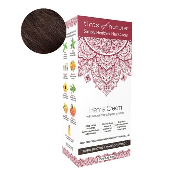 TINTS OF NATURE Henna Cream Dark Brown 70 ml Pusiau ilgalaikiai dažai