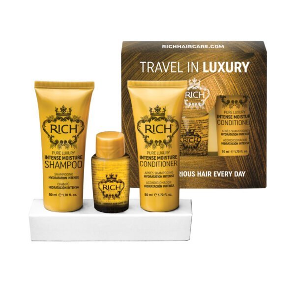 RICH Pure Luxury Travel In Luxury Set (Sh 50 ml+Cond 50 ml+Oil 30 ml) Aliejai ir serumai